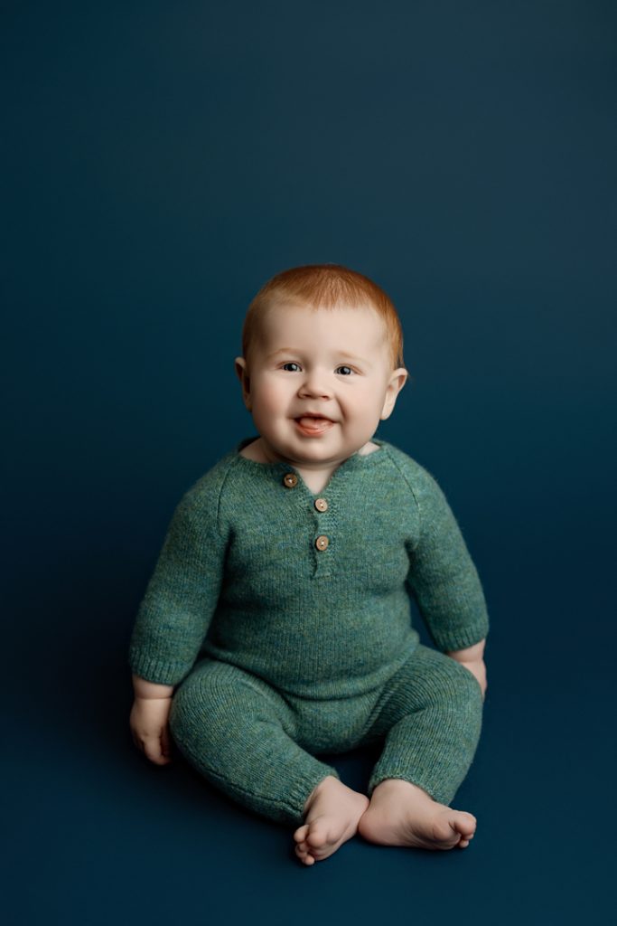 Portrait of baby boy Colter at his six-month milestone session in Cedar Falls.